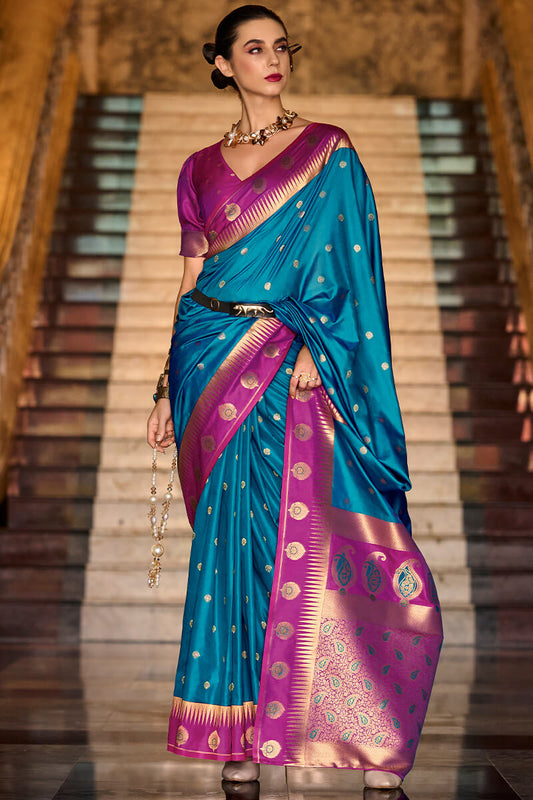 Lagniappe Blue Soft Banarasi Silk Saree With Alluring Blouse Piece