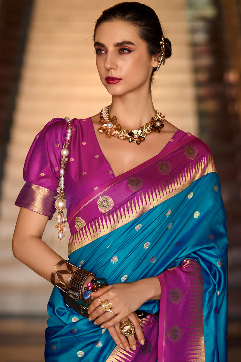Lagniappe Blue Soft Banarasi Silk Saree With Alluring Blouse Piece