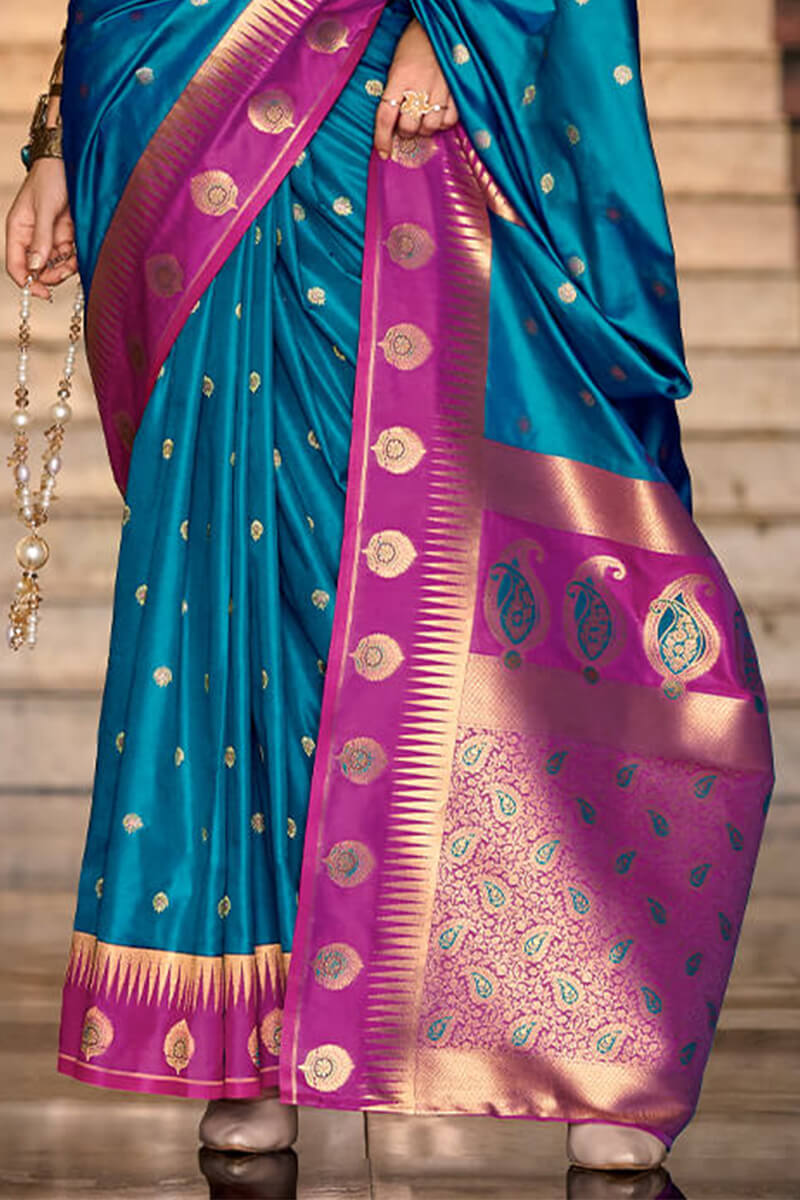 Lagniappe Blue Soft Banarasi Silk Saree With Alluring Blouse Piece
