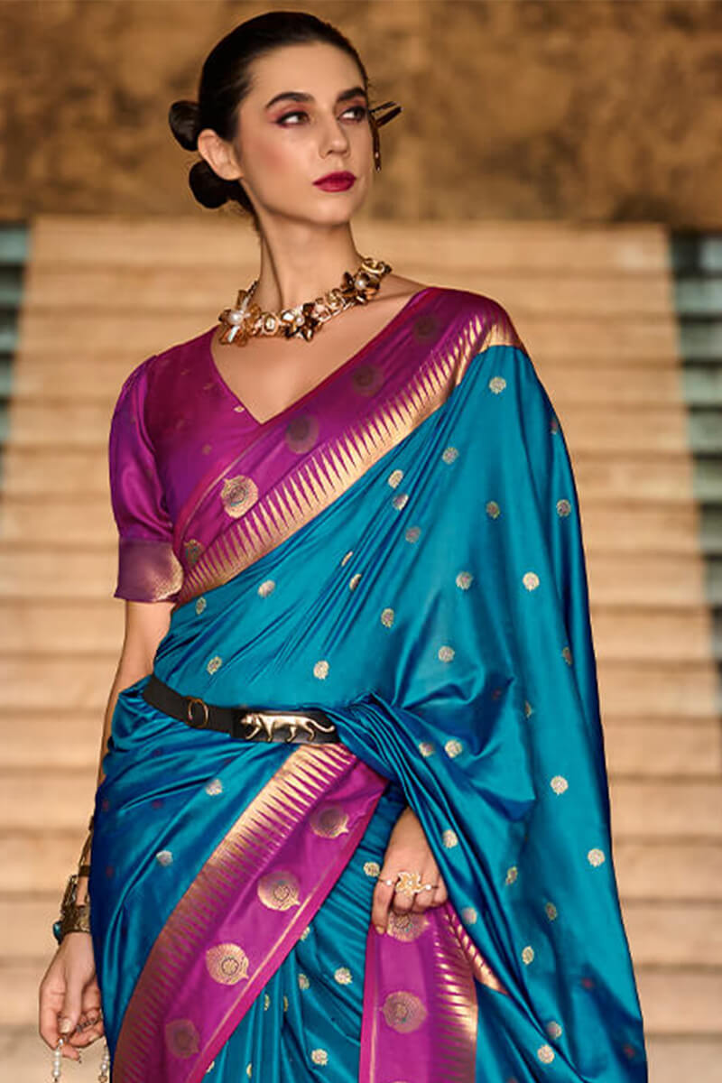Lagniappe Blue Soft Banarasi Silk Saree With Alluring Blouse Piece