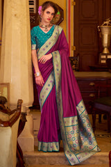 Enchanting Purple Pure Zari Weaving Banarasi Silk Saree With Embellished Blouse Piece