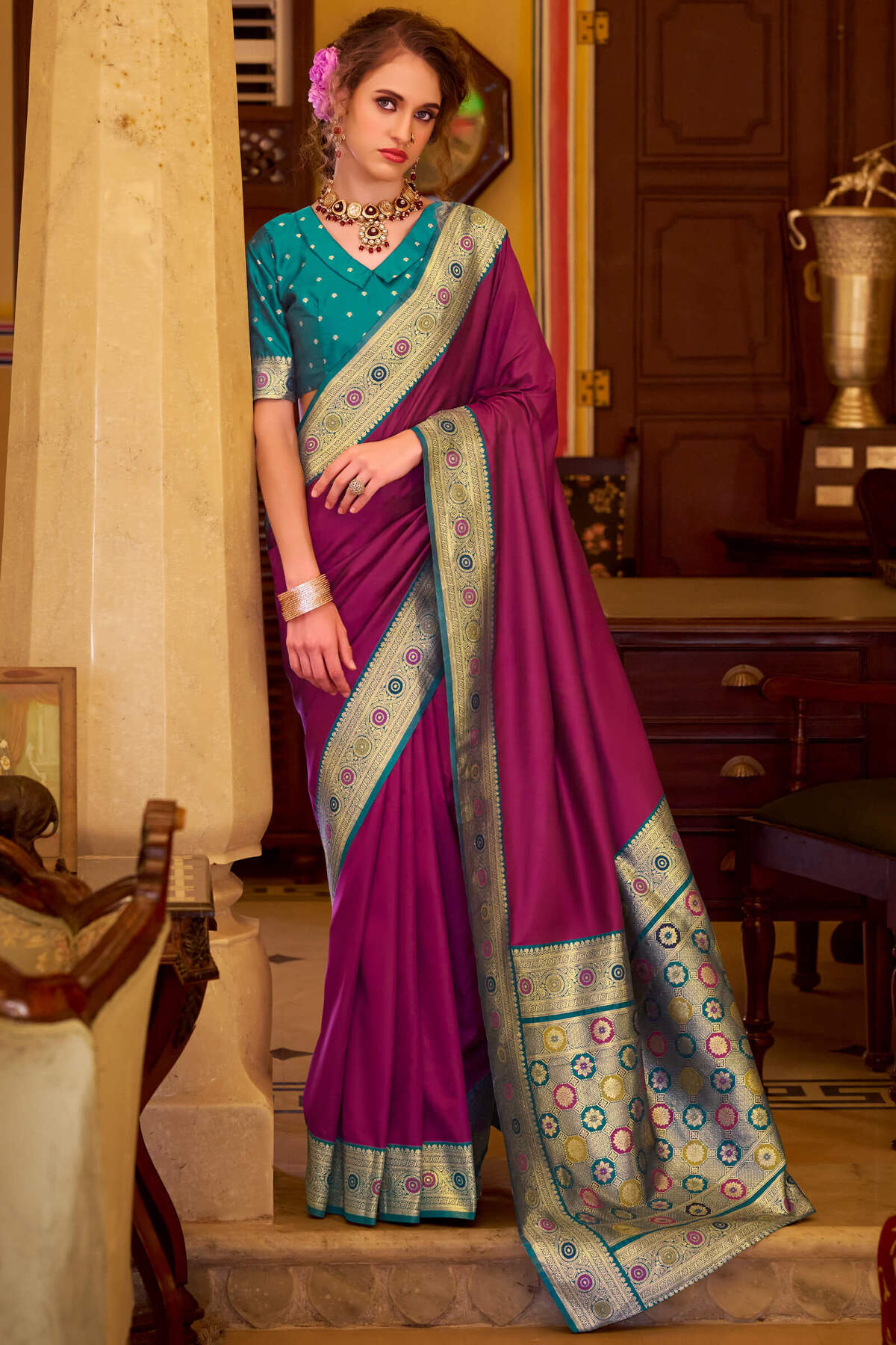 Enchanting Purple Pure Zari Weaving Banarasi Silk Saree With Embellished Blouse Piece
