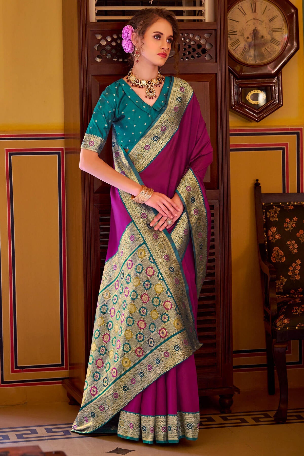 Enchanting Purple Pure Zari Weaving Banarasi Silk Saree With Embellished Blouse Piece