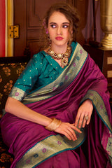 Enchanting Purple Pure Zari Weaving Banarasi Silk Saree With Embellished Blouse Piece