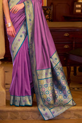Inspiring Lavender Pure Zari Weaving Banarasi Silk Saree With Opulent Blouse Piece