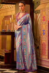 Arresting Blue Soft Banarasi Tissue Silk Saree With Charismatic Blouse Piece