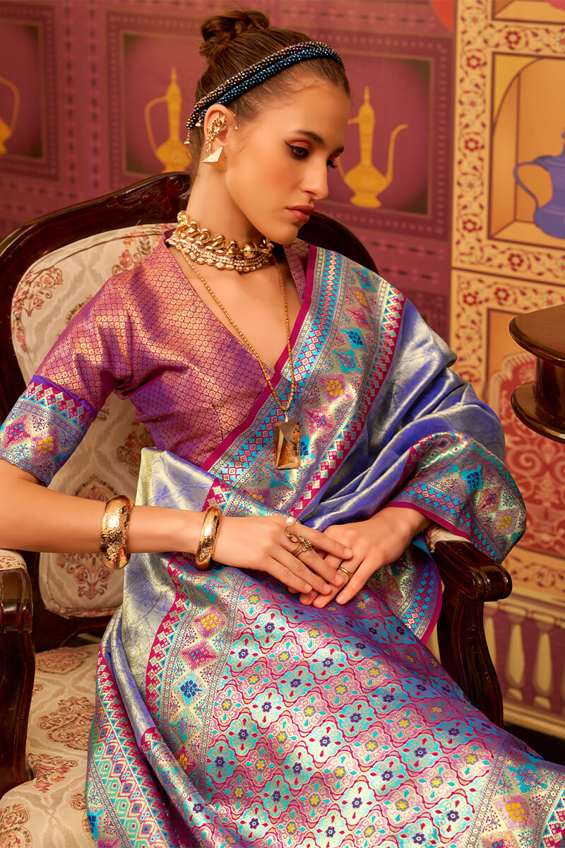 Arresting Blue Soft Banarasi Tissue Silk Saree With Charismatic Blouse Piece