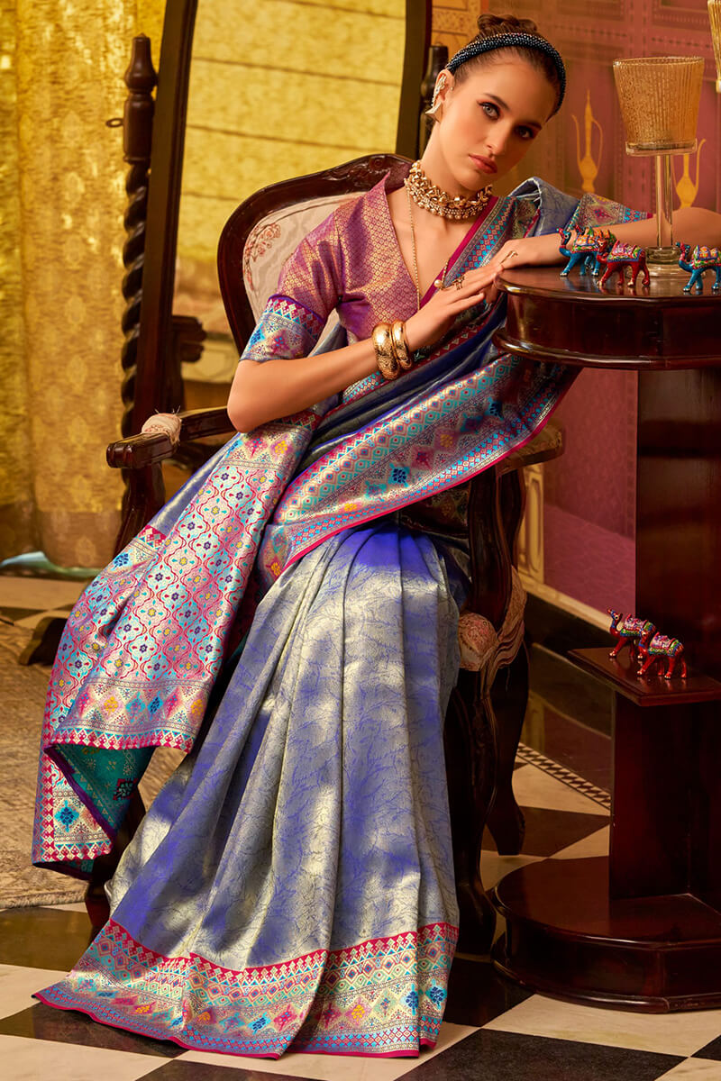 Arresting Blue Soft Banarasi Tissue Silk Saree With Charismatic Blouse Piece