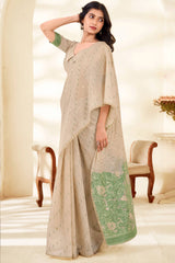 Resonant Beige Pure Munga Cotton Saree With Seraglio Blouse Piece