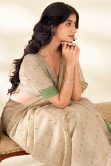 Resonant Beige Pure Munga Cotton Saree With Seraglio Blouse Piece