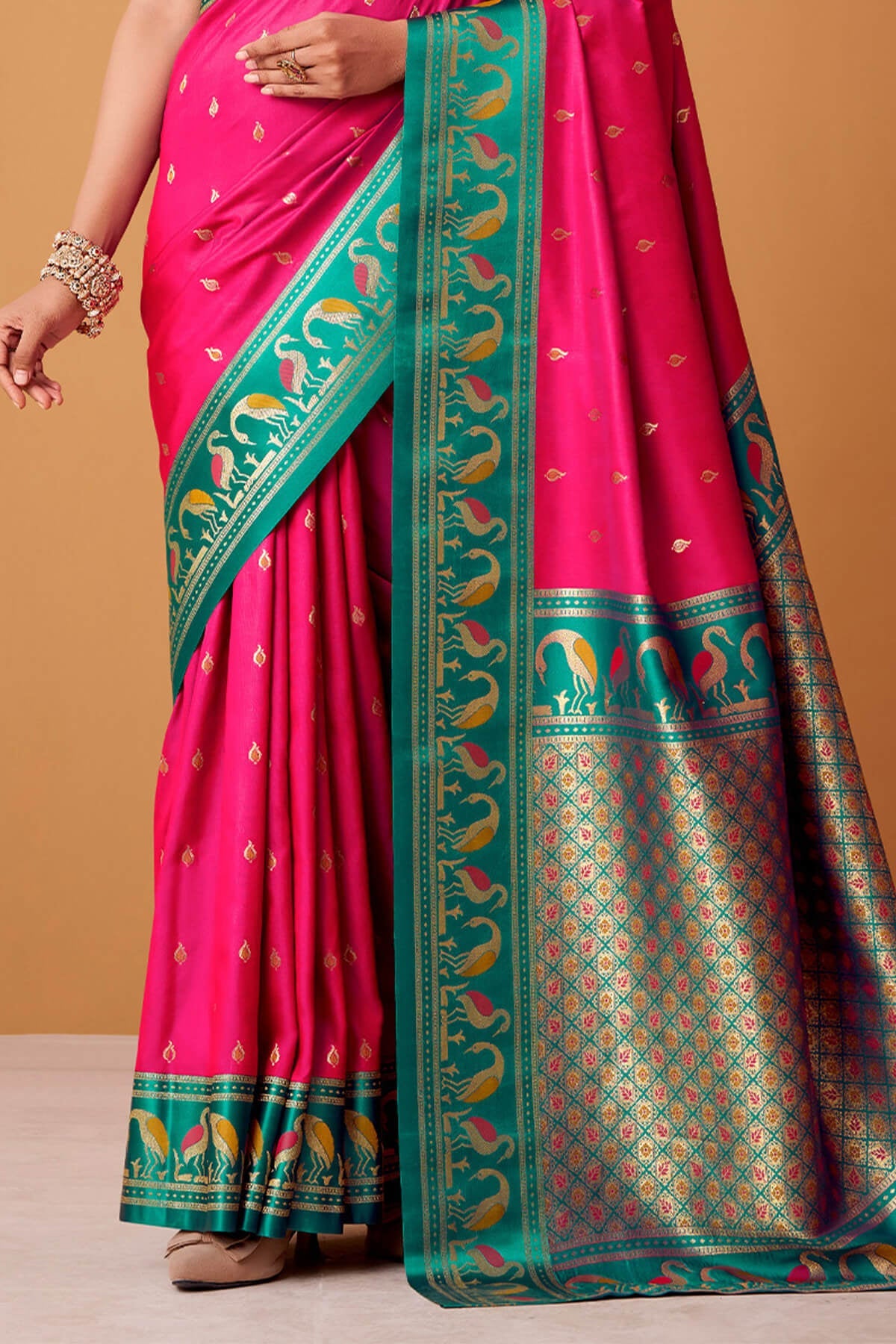 Denouement Dark Pink Banarasi Satin Silk Saree With Sumptuous Blouse