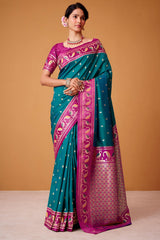 Propinquity Rama Banarasi Satin Silk Saree With Eloquence Blouse