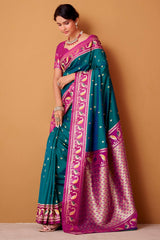 Propinquity Rama Banarasi Satin Silk Saree With Eloquence Blouse