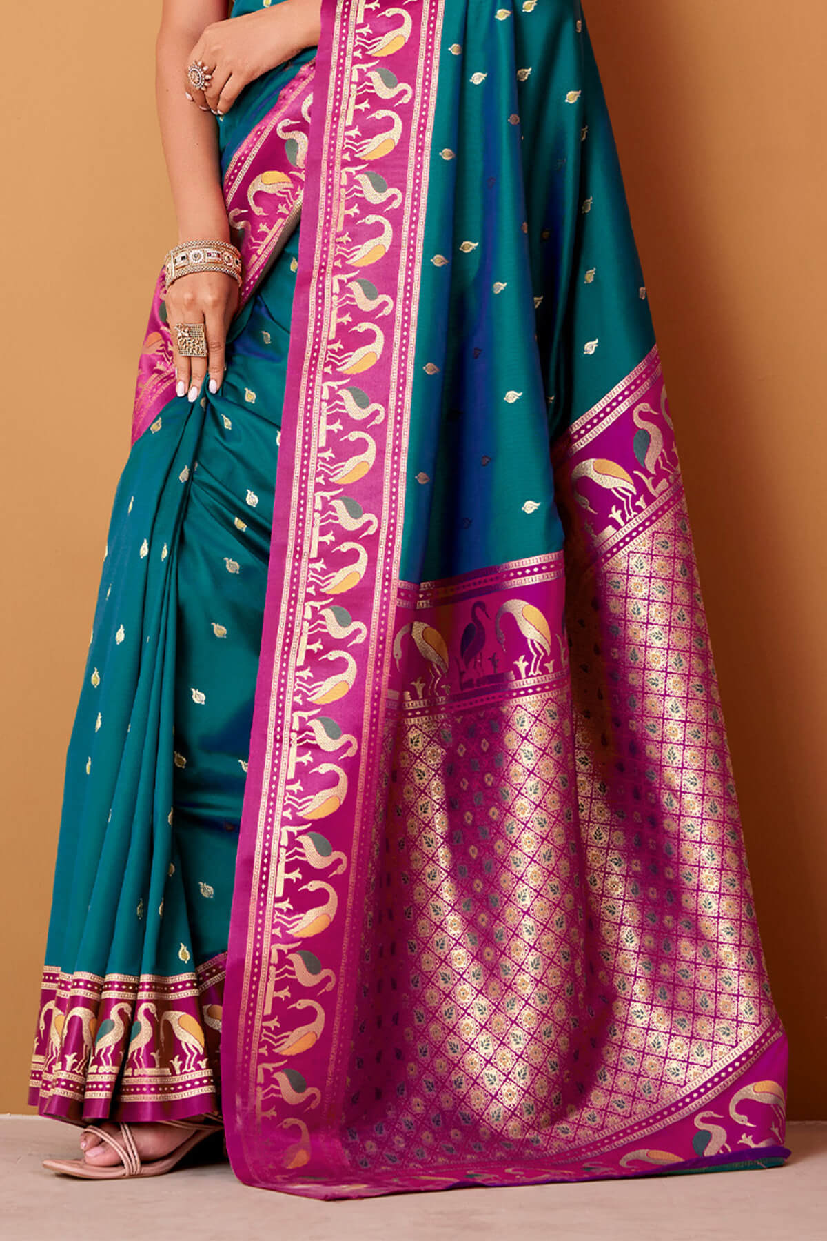 Propinquity Rama Banarasi Satin Silk Saree With Eloquence Blouse