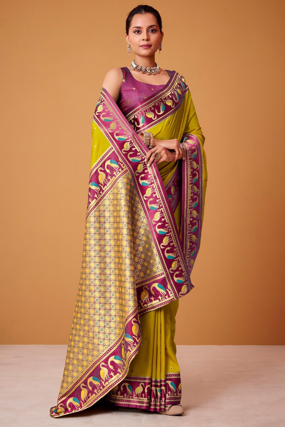 Gorgeous Mustard Banarasi Satin Silk Saree With Prodigal Blouse