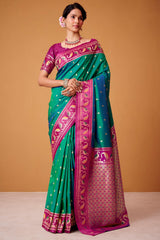 Fairytale Green Banarasi Satin Silk Saree With Ineffable Blouse