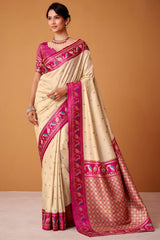 Classic Beige Banarasi Satin Silk Saree With Captivating Blouse