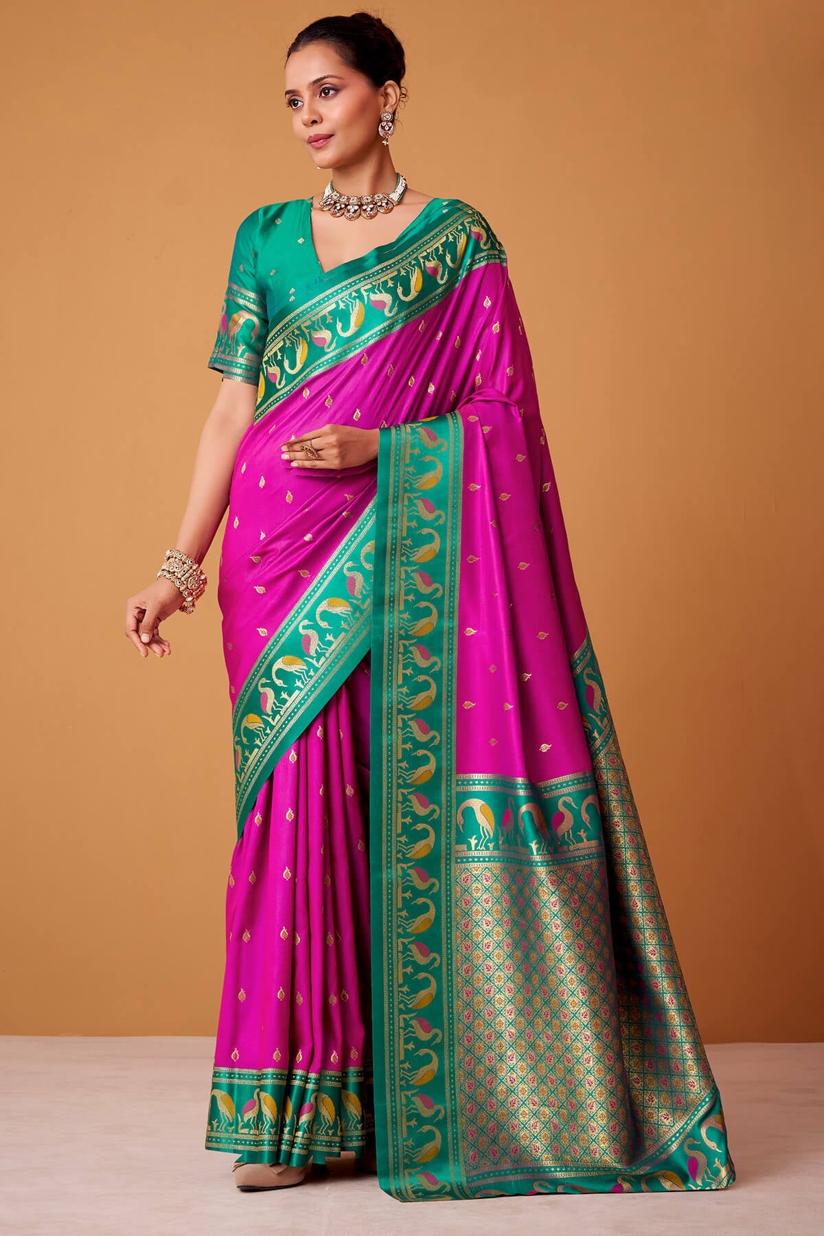 Designer Magenta Banarasi Satin Silk Saree With Preferable Blouse