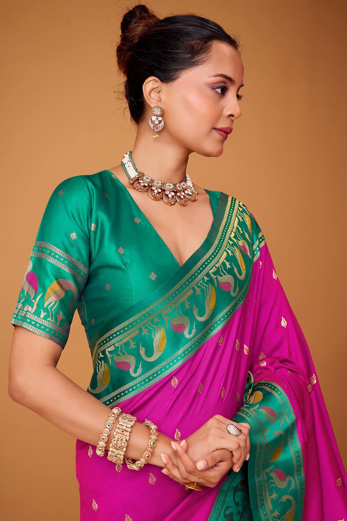 Designer Magenta Banarasi Satin Silk Saree With Preferable Blouse