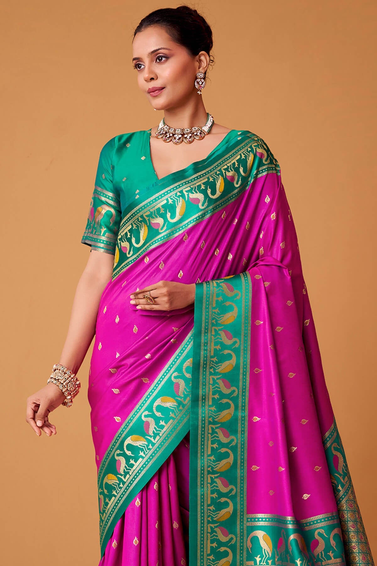 Designer Magenta Banarasi Satin Silk Saree With Preferable Blouse