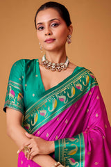 Designer Magenta Banarasi Satin Silk Saree With Preferable Blouse