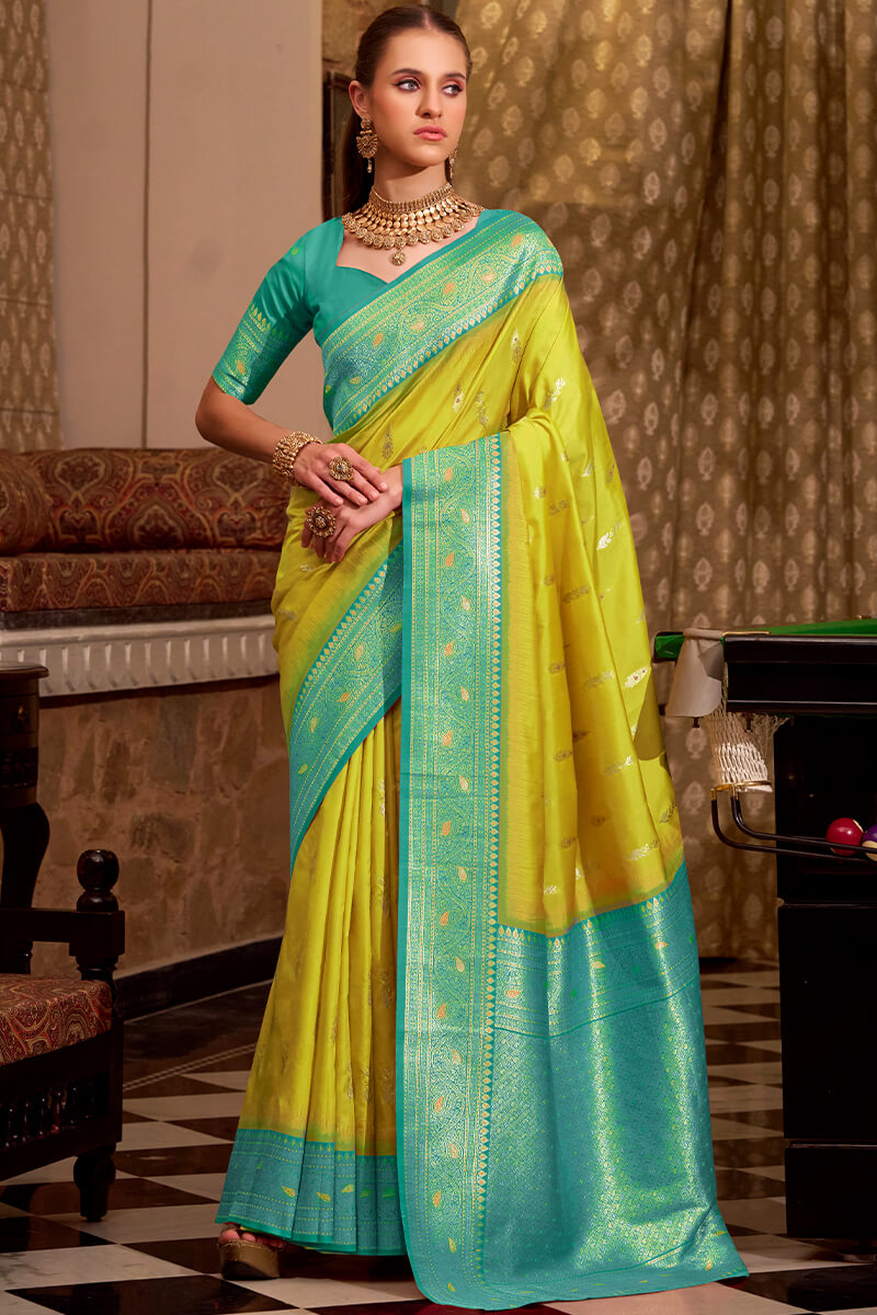 Gleaming Mustard Soft Banarasi Silk Saree With Incredible Blouse Piece
