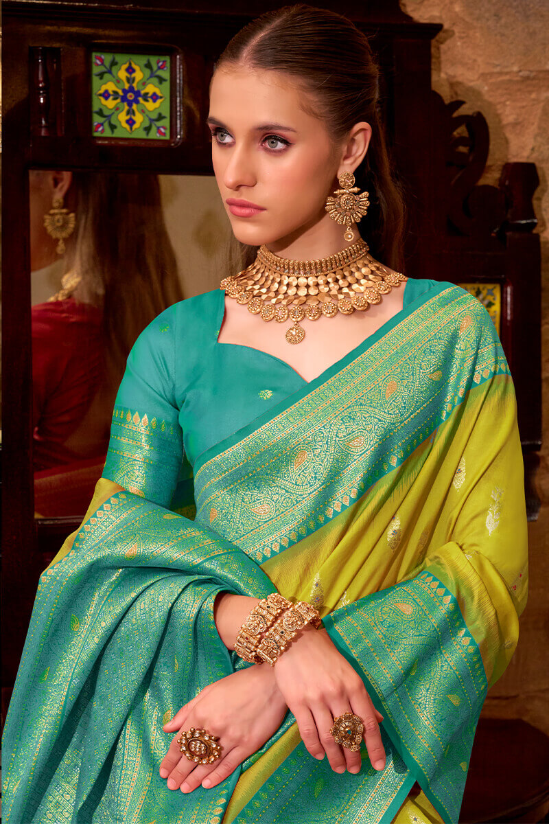 Gleaming Mustard Soft Banarasi Silk Saree With Incredible Blouse Piece