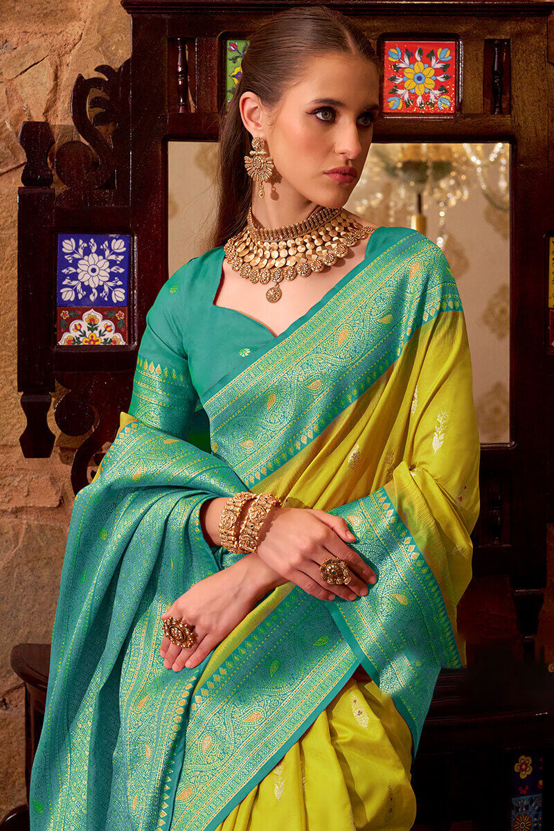 Gleaming Mustard Soft Banarasi Silk Saree With Incredible Blouse Piece