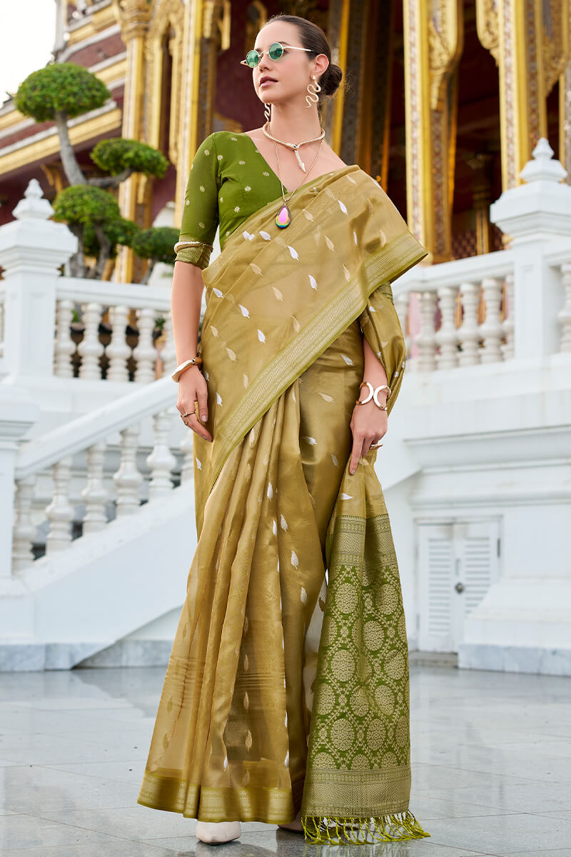 Arresting Green Soft Banarasi Silk Saree With Prettiest Blouse Piece