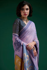 Eclat Lavender Jamdani Cotton Silk Saree With Embellished Blouse Piece