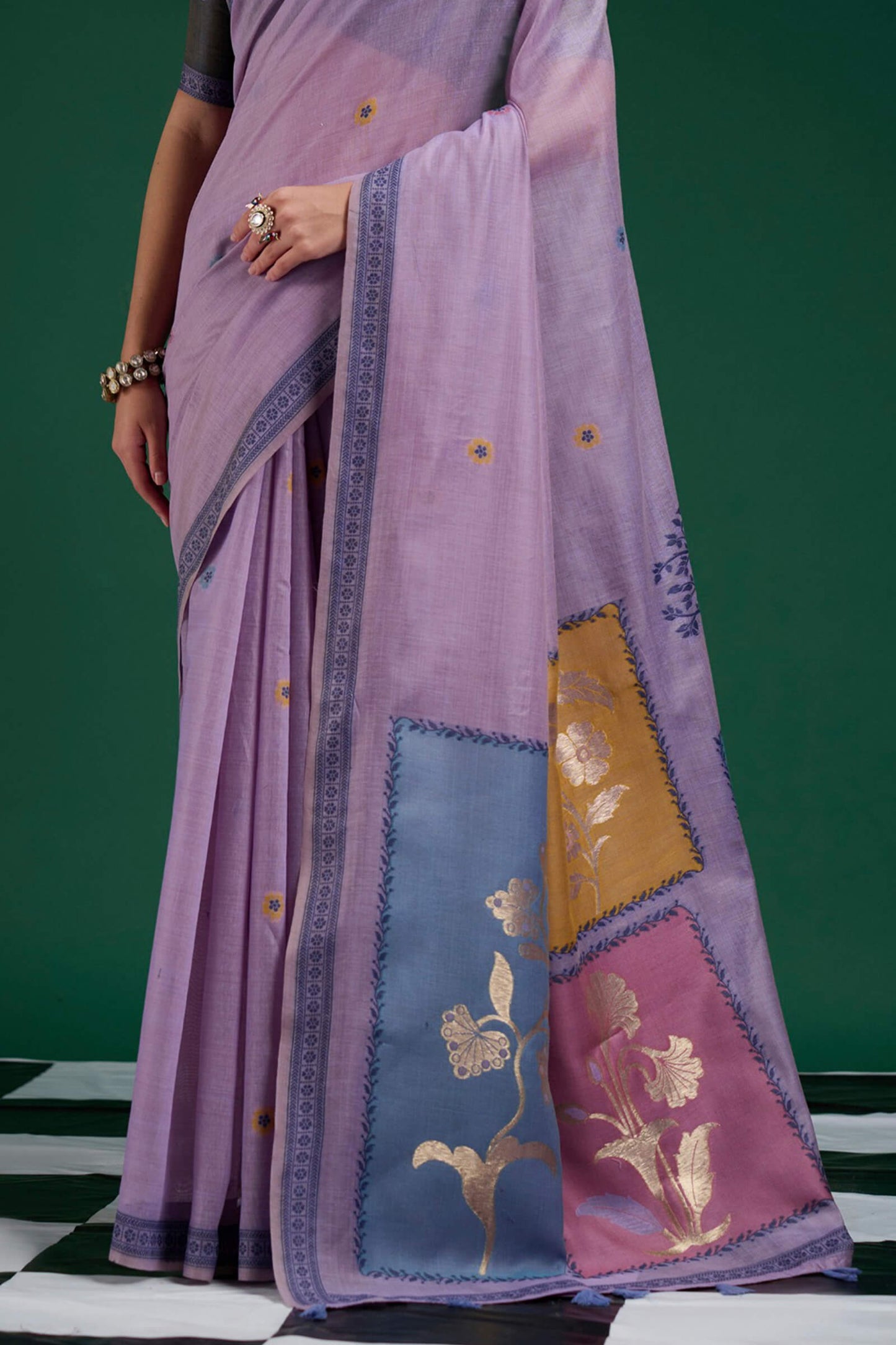 Eclat Lavender Jamdani Cotton Silk Saree With Embellished Blouse Piece