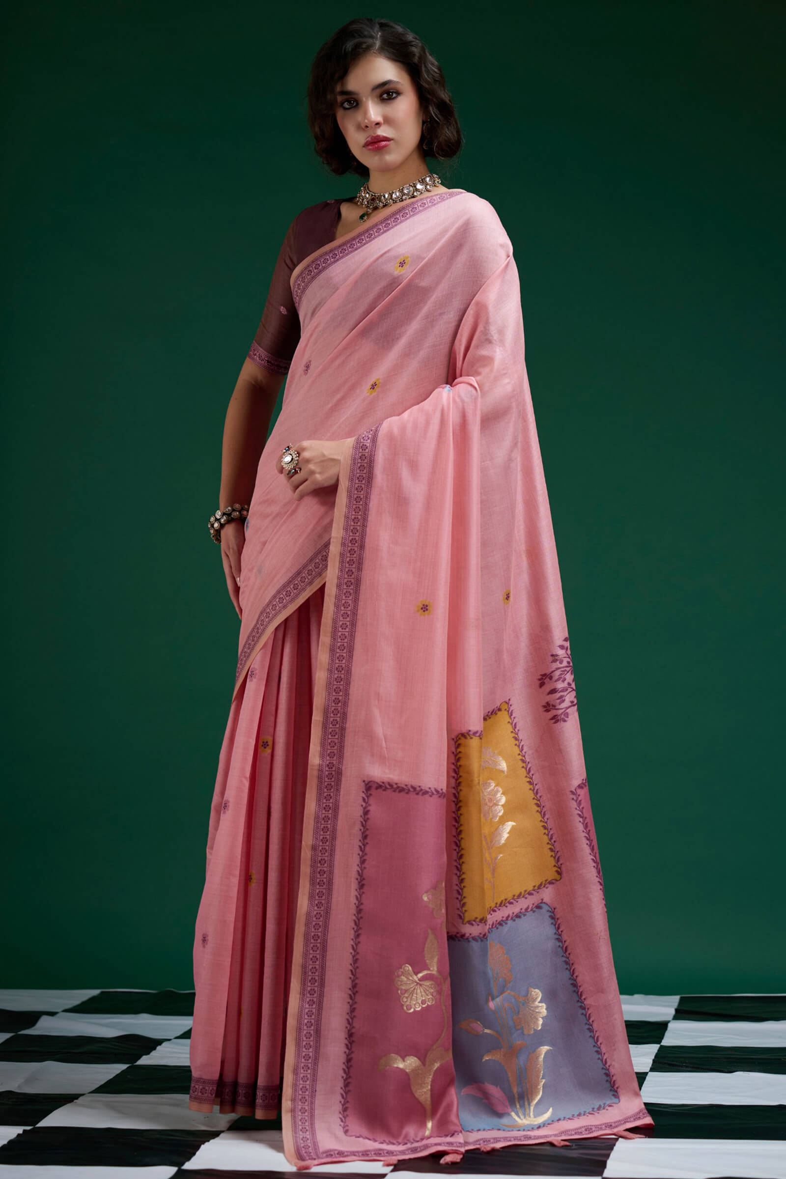 Scintillating Pink Jamdani Cotton Silk Saree With Arresting Blouse Piece