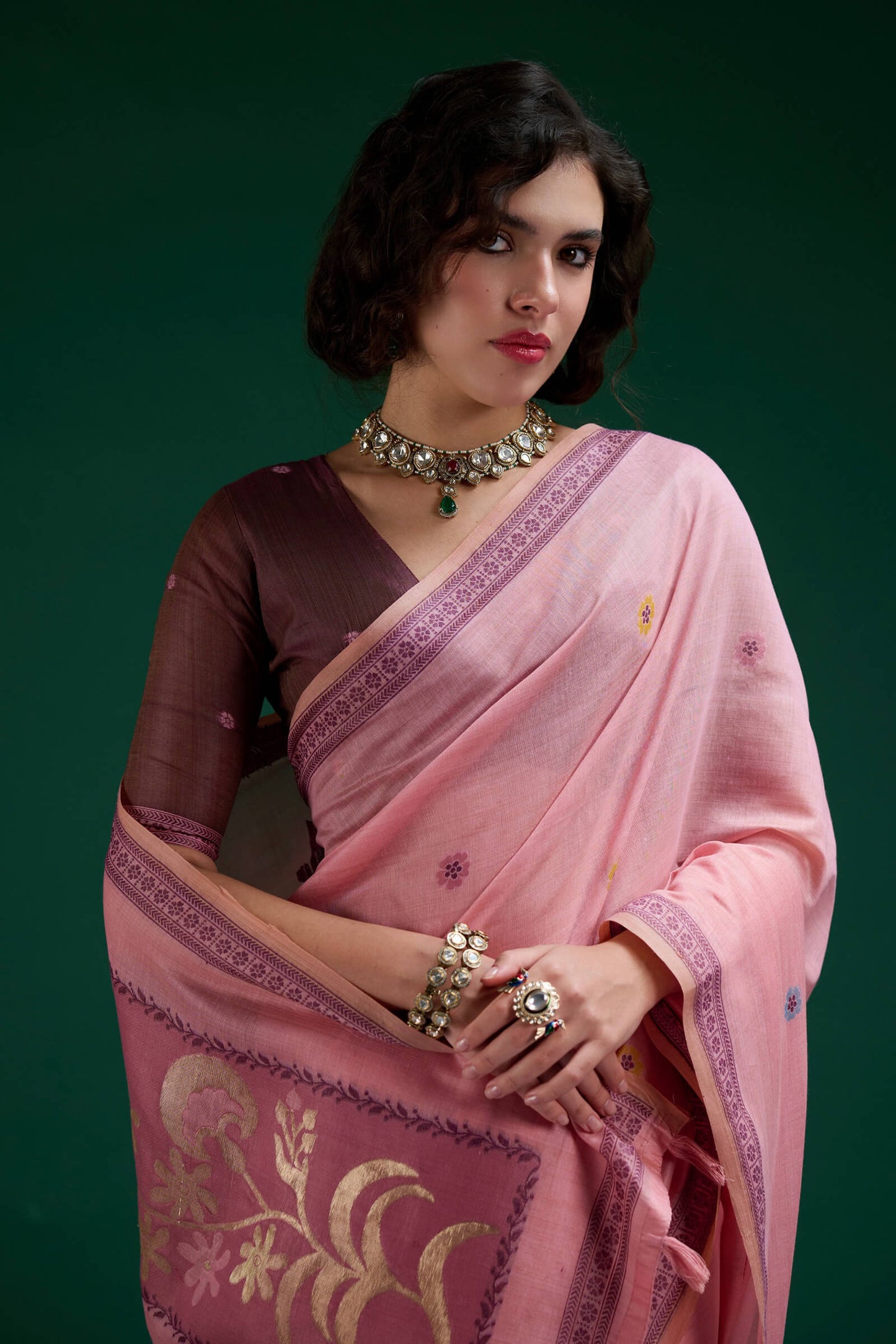 Scintillating Pink Jamdani Cotton Silk Saree With Arresting Blouse Piece