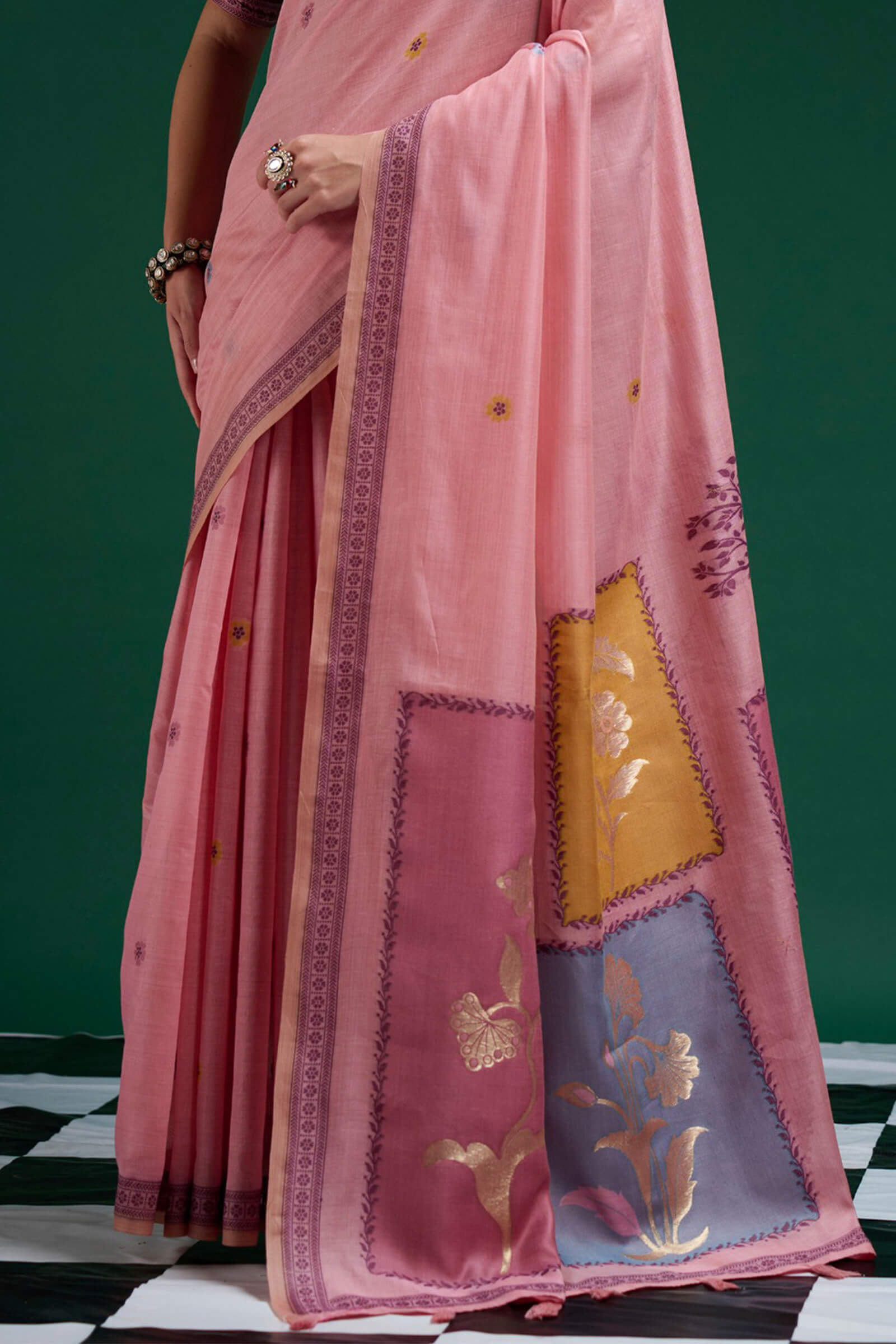 Scintillating Pink Jamdani Cotton Silk Saree With Arresting Blouse Piece