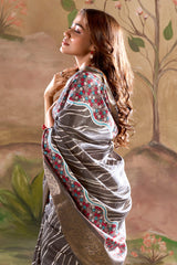 Verdant Dark Grey Digital Printed Dola Silk Saree With Mellifluous Blouse Piece
