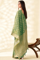 Felicitous Green Soft Banarasi Tissue Silk Saree With Pulsating Blouse Piece