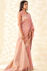 Beguiling Baby Pink Soft Banarasi Tissue Silk Saree With Fancifull Blouse Piece