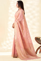 Beguiling Baby Pink Soft Banarasi Tissue Silk Saree With Fancifull Blouse Piece