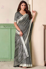 Invaluable Grey Cotton Silk Saree With Exuberant Blouse Piece