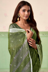 Exquisite Dark Green Cotton Silk Saree With Dulcet Blouse Piece