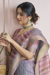 Incredible Lavender Digital Printed Khadi Silk Saree With Effervescent Blouse Piece