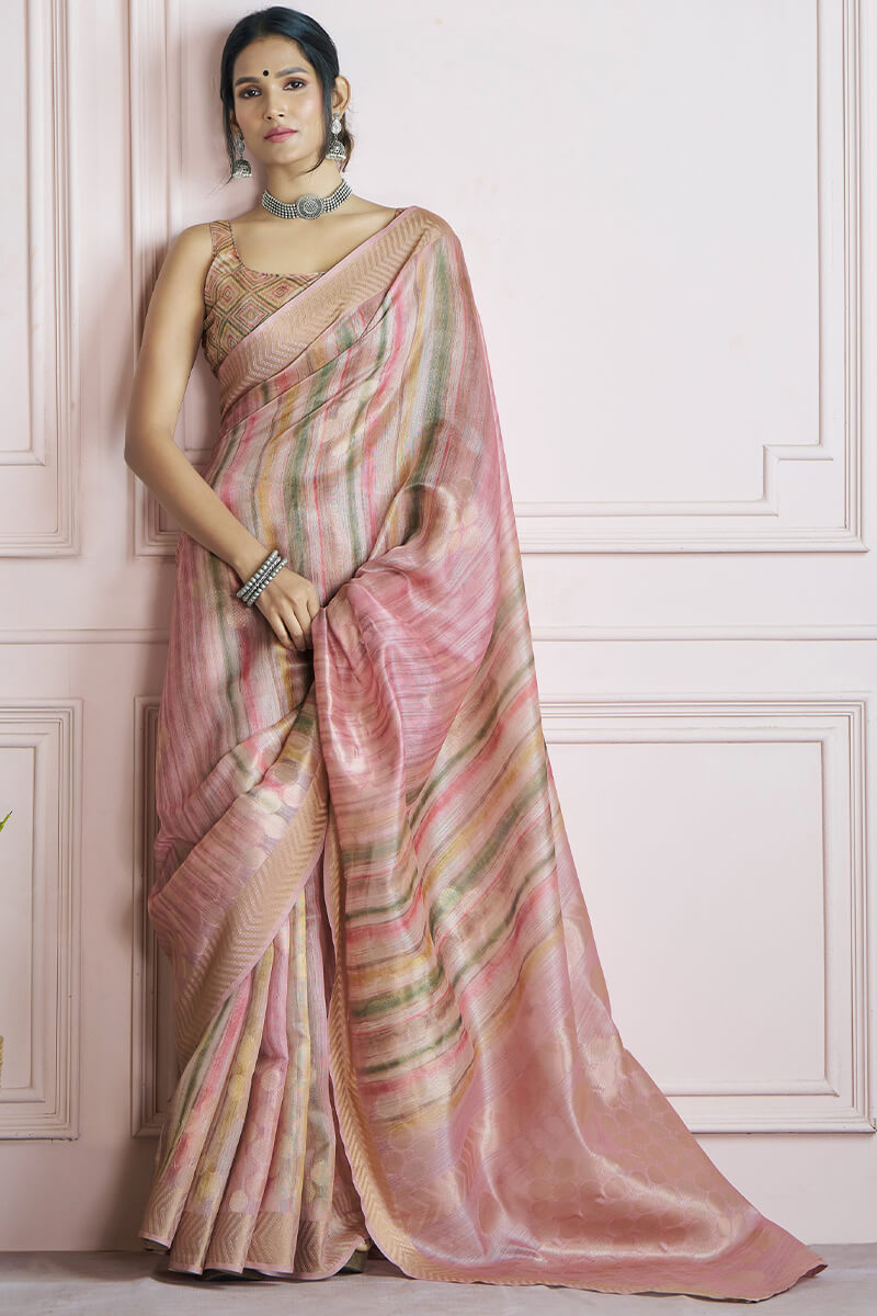 Opulent Pink Digital Printed Khadi Silk Saree With Nemesis Blouse Piece