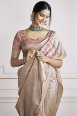 Ornate Sea Green Digital Printed Khadi Silk Saree With Engaging Blouse Piece