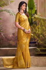 Exquisite Mustard Soft Banarasi Tissue Silk Saree With Panoply Blouse Piece