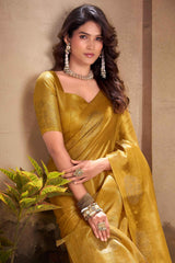 Exquisite Mustard Soft Banarasi Tissue Silk Saree With Panoply Blouse Piece