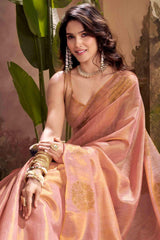 Magnificat Pink Soft Banarasi Tissue Silk Saree With Impressive Blouse Piece