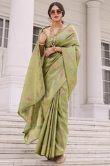 Lassitude Green Banarasi Tissue Silk Saree With Gratifying Blouse Piece