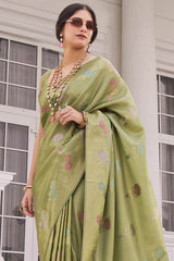 Lassitude Green Banarasi Tissue Silk Saree With Gratifying Blouse Piece