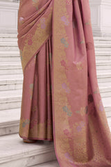 Fragrant Pink Banarasi Tissue Silk Saree With Ailurophile Blouse Piece