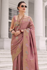 Fragrant Pink Banarasi Tissue Silk Saree With Ailurophile Blouse Piece